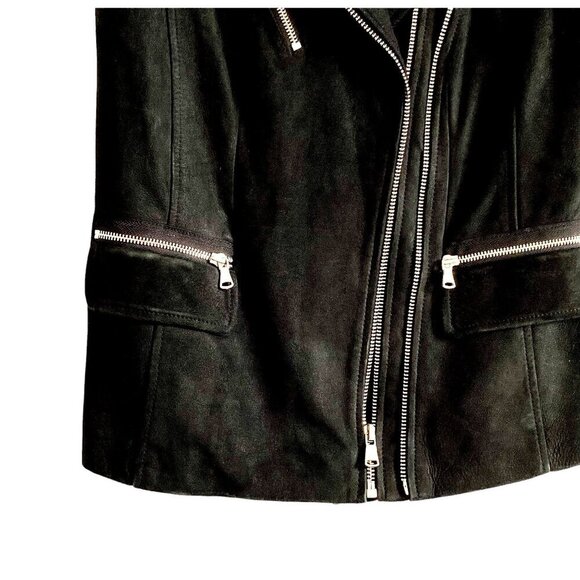 Rebecca Taylor Black Lamb Leather Moto Vest with Wool‎ Lapel, Size XS - Picture 13 of 15